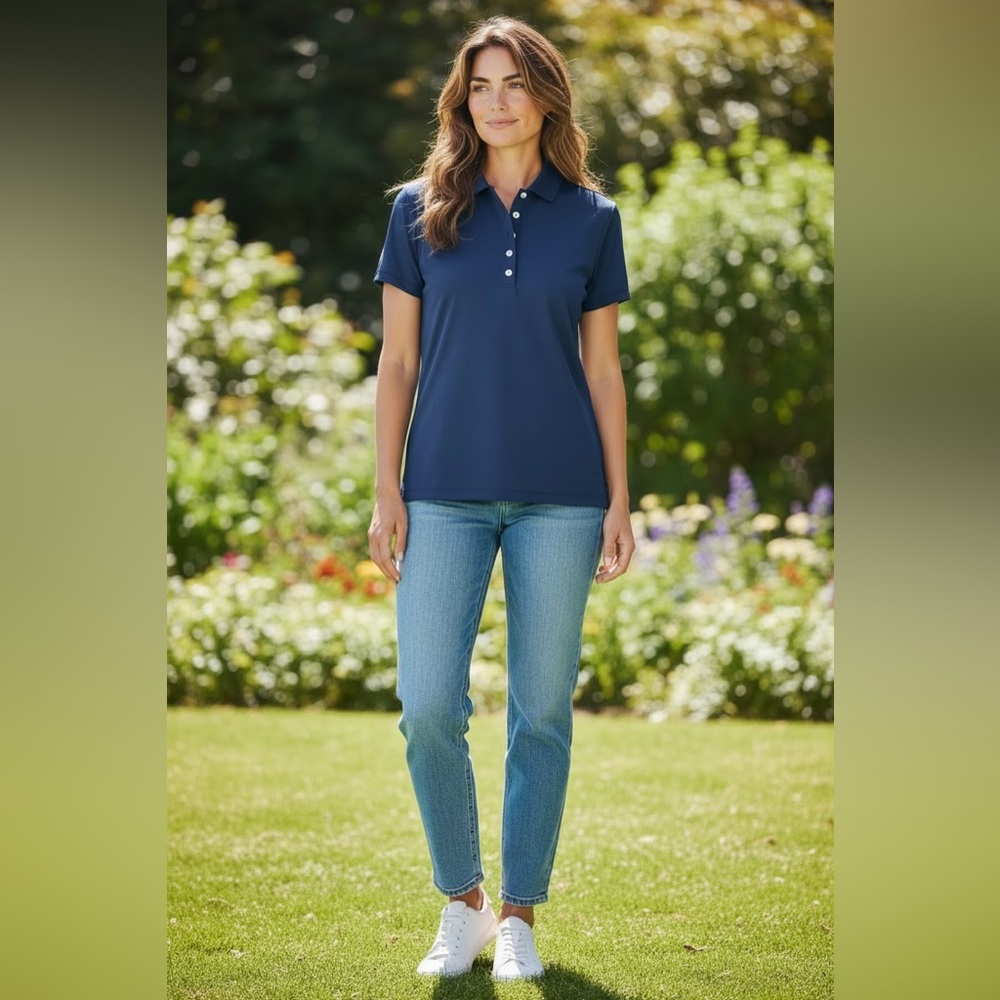 New Peter Millar Women's Navy Blue Sun Protection
Performance Golf Polo